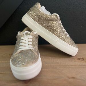 Betsey Johnson Women's SIDNY Lite Gold Rhinestone Sneakers